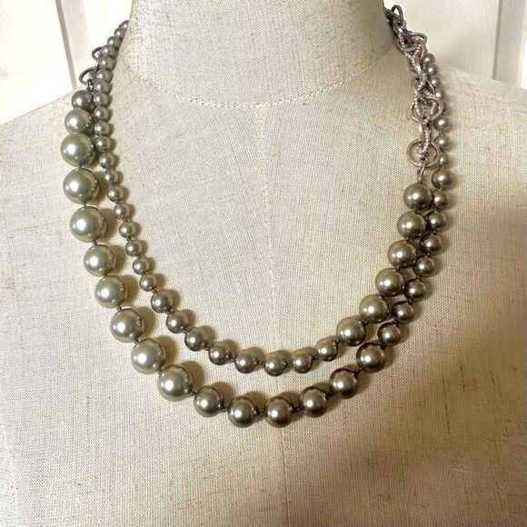 Chan Luu sterling silver and pearl link chain asymetrical necklace - Picture 1 of 12